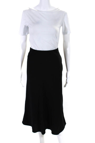 M.M. Lafleur Womens Midi Length Flare Slip Skirt Black Silk Size 8
