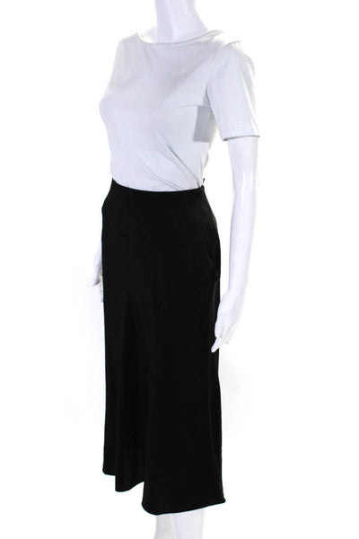 M.M. Lafleur Womens Midi Length Flare Slip Skirt Black Silk Size 8