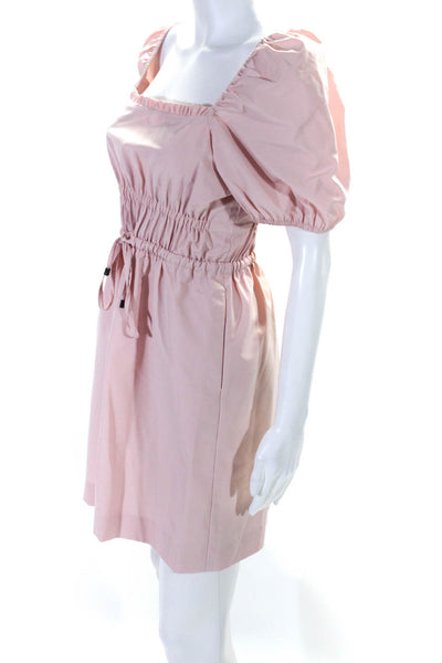 LDT Womens Woven Drawstring Square Neck Puff Sleeve A-Line Dress Pink Size 2