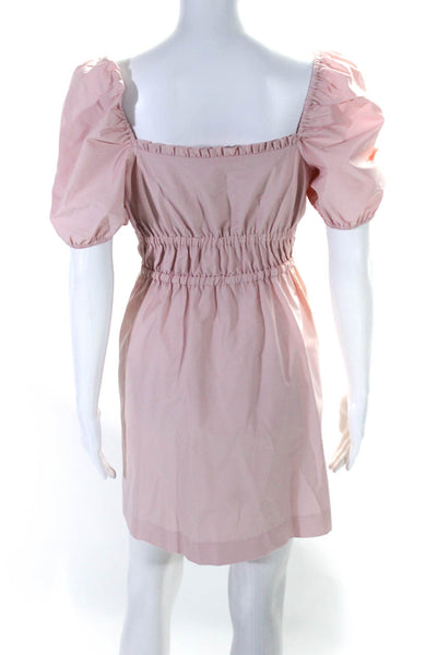 LDT Womens Woven Drawstring Square Neck Puff Sleeve A-Line Dress Pink Size 2