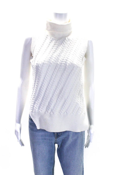 10 Crosby Derek Lam Womens Cable Knit Turtleneck Sweater Vest White Size Small