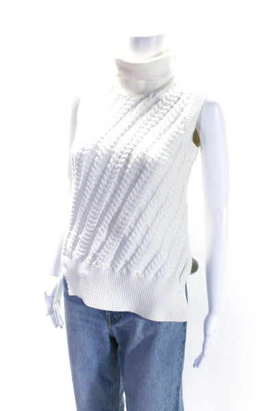 10 Crosby Derek Lam Womens Cable Knit Turtleneck Sweater Vest White Size Small