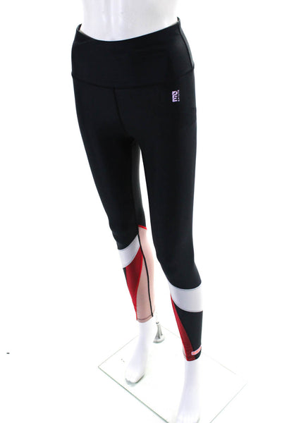 PE Nation Womens Mesh Color Block Leggings Pants Black Red Size Medium