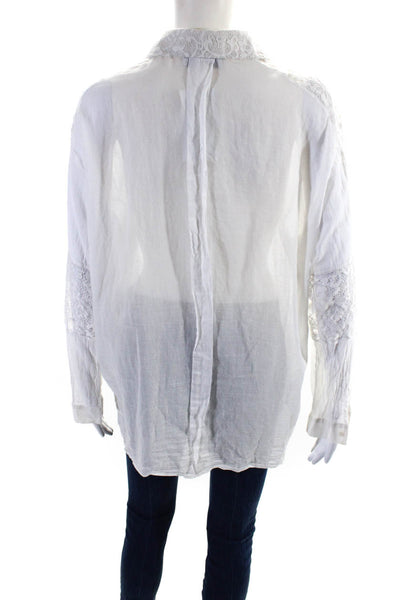 Sandro Womens Lace Trim Voile Long Sleeve Button Up Top Blouse White Size 2