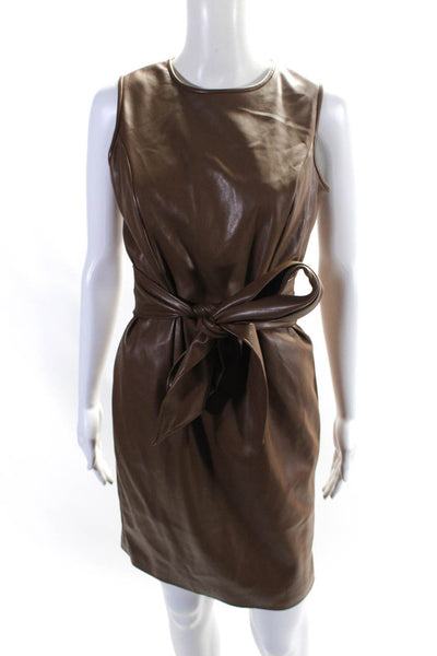 Toccin Womens Belted Faux Leather Sleeveless Sheath Dress Brown Size 2