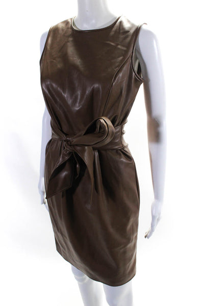 Toccin Womens Belted Faux Leather Sleeveless Sheath Dress Brown Size 2