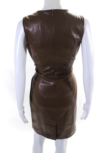 Toccin Womens Belted Faux Leather Sleeveless Sheath Dress Brown Size 2