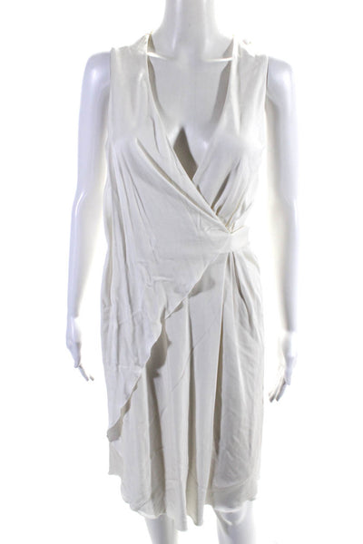 Alexander Wang Womens Knit Satin Sleeveless Wrap Flare Dress White Size 6