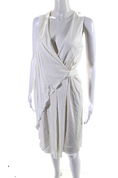 Alexander Wang Womens Knit Satin Sleeveless Wrap Flare Dress White Size 6