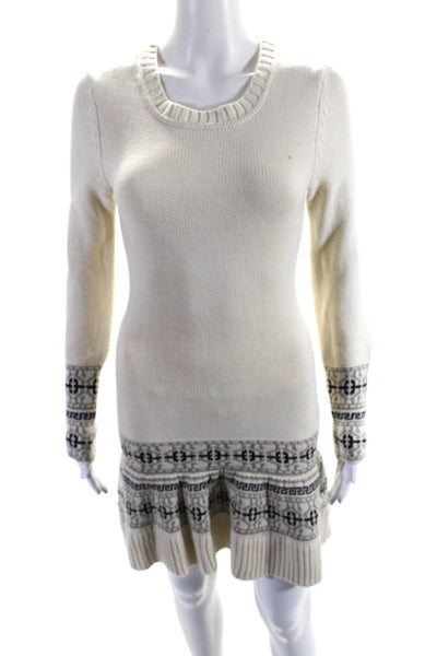 For Love And Lemons Womens Fair Isle Drop Waist Sweater Dress Ecru Size Small