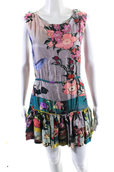 Rochas Womens Floral Sleeveless Satin Drop Waist Dress Multicolor Size Large