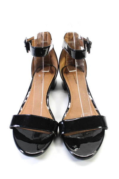 14th & Union Womens Patent Leather Strap Buckled Block Heels Black Size 7.5