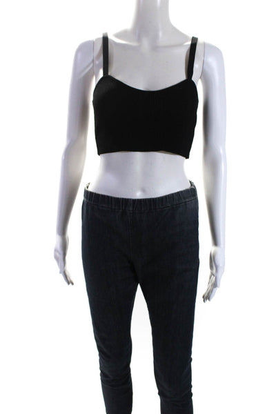Dissh Womens Ribbed Knit V-Neck Crop Top Tank Top Blouse Pullover Black Size S