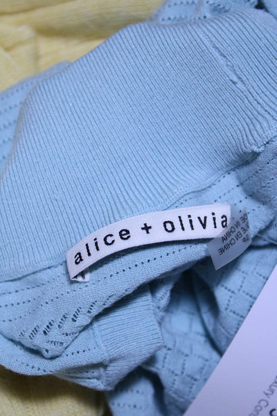 Alice + Olivia Womens Open Knit Sleeveless Mock Neck Blouse Top Blue Size S