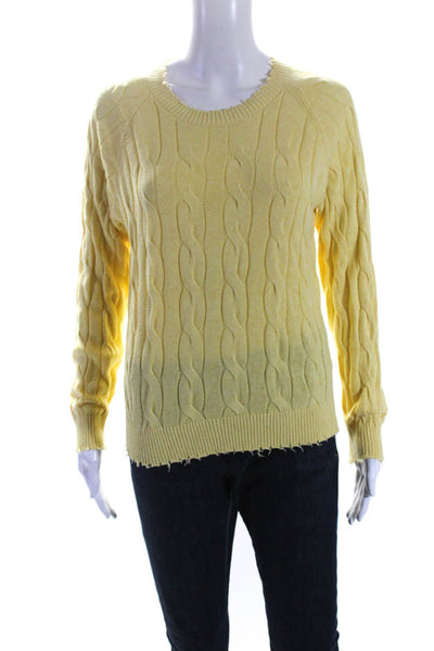 Minnie Rose Womens Cotton Cable Knit Crew Neck Sweater Top Yellow Size S