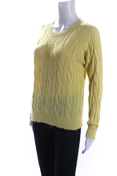 Minnie Rose Womens Cotton Cable Knit Crew Neck Sweater Top Yellow Size S