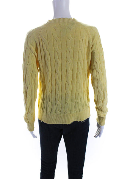 Minnie Rose Womens Cotton Cable Knit Crew Neck Sweater Top Yellow Size S