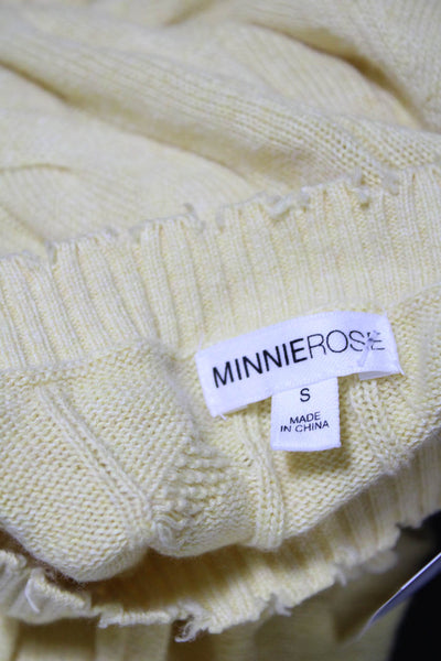 Minnie Rose Womens Cotton Cable Knit Crew Neck Sweater Top Yellow Size S