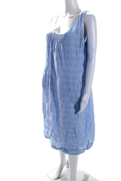 Eileen Fisher Womens Scoop Neck Sleeveless Midi Shift Dress Blue Linen Size PL