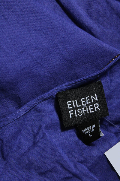 Eileen Fisher Womens Beaded Trim Y Neck Voile Tunic Blouse Blue Size Large