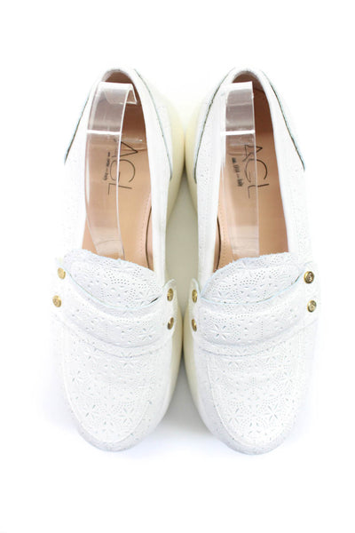 AGL Womens Laser Cut Chunky Platform Loafers White Leather Size 41 11