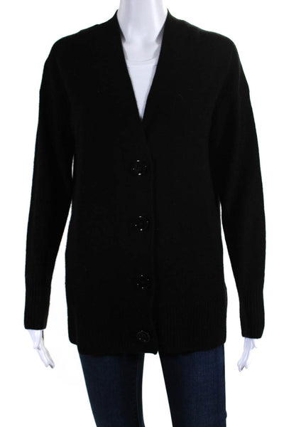 Frame Womens V Neck Oversize Button Up Cardigan Sweater Black Cashmere Size XS