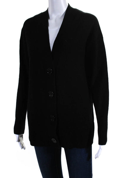 Frame Womens V Neck Oversize Button Up Cardigan Sweater Black Cashmere Size XS
