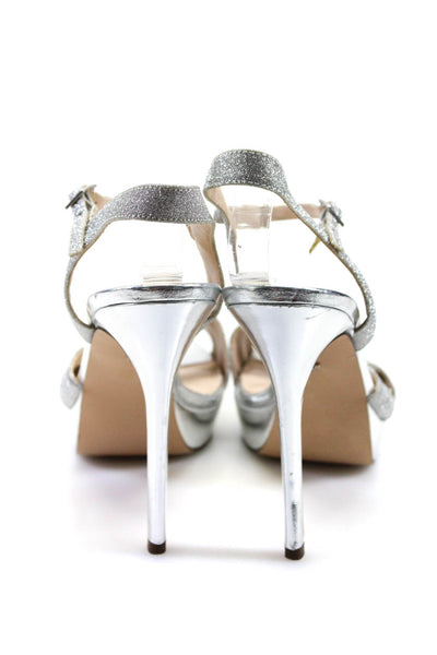 Nina Womens Metallic Leather Glitter Strappy Stiletto Sandals Silver Size 39 9