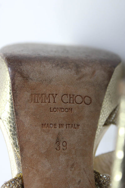 Jimmy Choo Womens Metallic Stiletto Strappy Sandals Gold Size 39 9