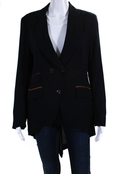 Michele Negri Womens Striped Trim Double Breasted Blazer Jacket Navy Size EUR46