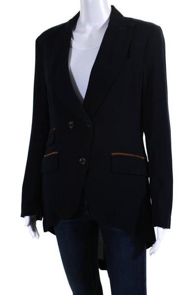 Michele Negri Womens Striped Trim Double Breasted Blazer Jacket Navy Size EUR46