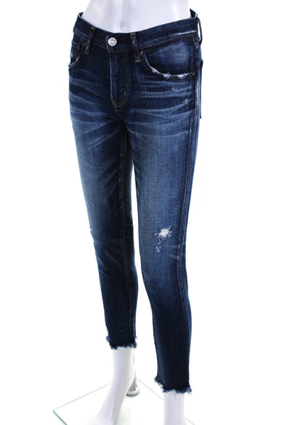 Moussy Womens Dark Wash high Rise Distressed Fringe Skinny Jeans Blue Size 25