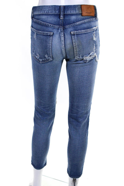 Moussy Womens Zipper Fly High Rise Distressed Skinny Jeans Blue Cotton Size 25