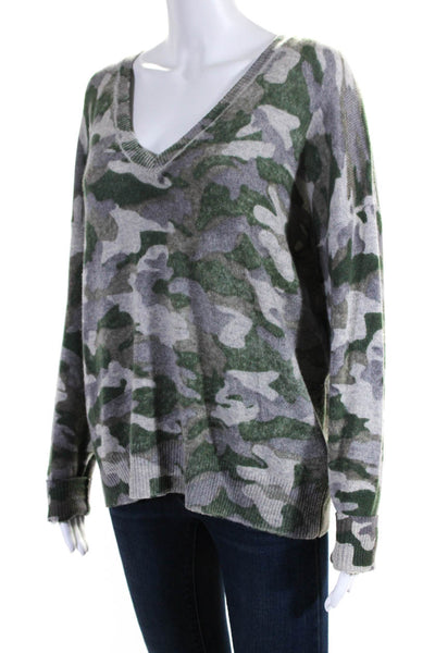 27 Miles Womens Cashmere V Neck Camouflage Sweater Gray Green Size Small