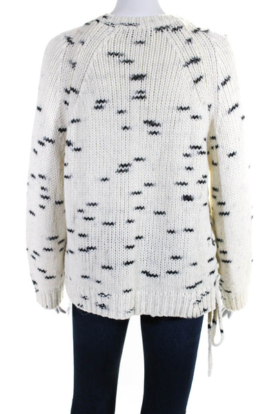 John + Jenn Womens Long Sleeve Crew Neck Open Knit Sweater White Black Small