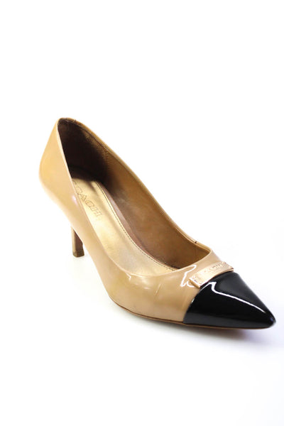 Coach Womens Caramel Leather Black Toe Cap Embellished Pumps Shoes Size 8.5B