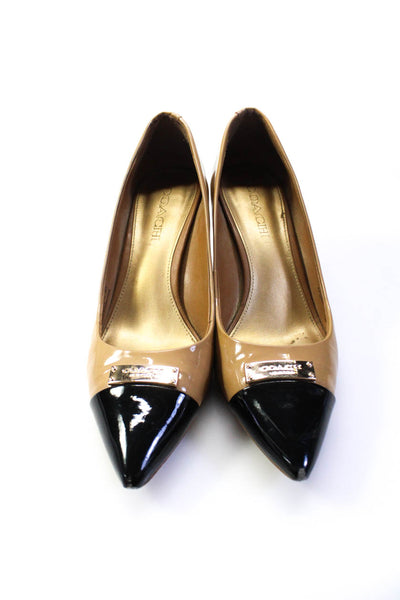 Coach Womens Caramel Leather Black Toe Cap Embellished Pumps Shoes Size 8.5B