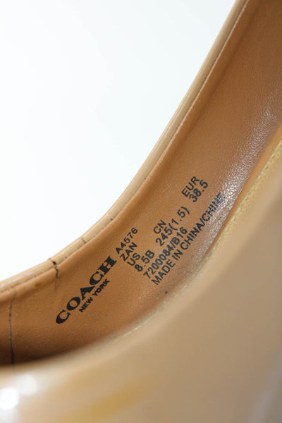 Coach Womens Caramel Leather Black Toe Cap Embellished Pumps Shoes Size 8.5B