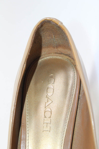 Coach Womens Caramel Leather Black Toe Cap Embellished Pumps Shoes Size 8.5B