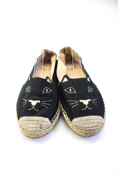 Charlotte Olympia Womens Metallic Cat Espadrilles Loafers Black Canvas Size 36