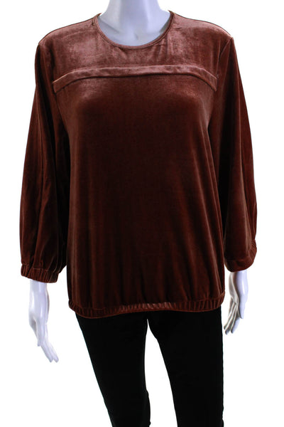 Toccin Womens Velvet Cooper Crew Neck Zip Back Long Sleeve Blouse Top Size M