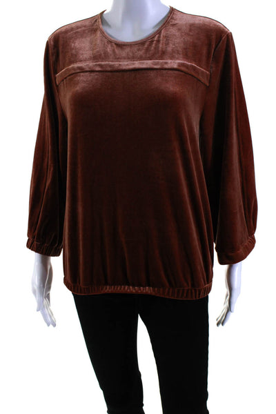 Toccin Womens Velvet Cooper Crew Neck Zip Back Long Sleeve Blouse Top Size M