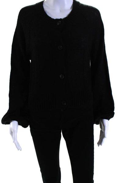 Toccin Womens Black Textured Crew Neck Long Sleeve Cardigan Sweater Top Size S