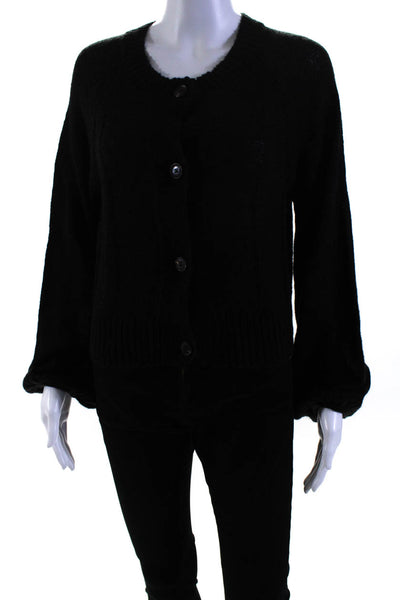 Toccin Womens Black Textured Crew Neck Long Sleeve Cardigan Sweater Top Size S