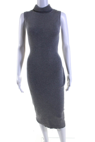 Toccin Womens Light Gray Ribbed Knit Turtleneck Belt Sleeveless Dress Size S