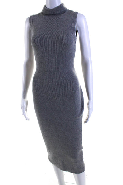 Toccin Womens Light Gray Ribbed Knit Turtleneck Belt Sleeveless Dress Size S