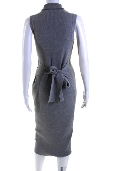 Toccin Womens Light Gray Ribbed Knit Turtleneck Belt Sleeveless Dress Size S