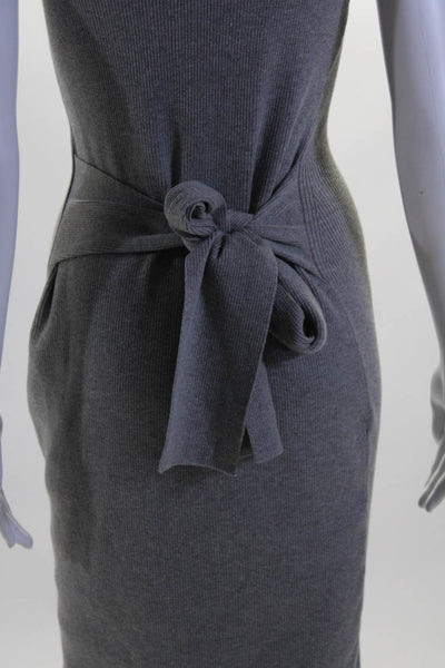 Toccin Womens Light Gray Ribbed Knit Turtleneck Belt Sleeveless Dress Size S