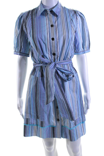 LNA Womens Blue Striped Collar Belt Short Sleeve Lined Shift Dress Size 4