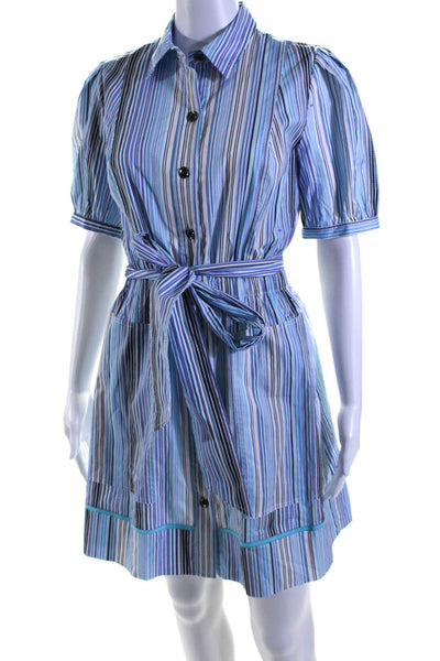 LNA Womens Blue Striped Collar Belt Short Sleeve Lined Shift Dress Size 4